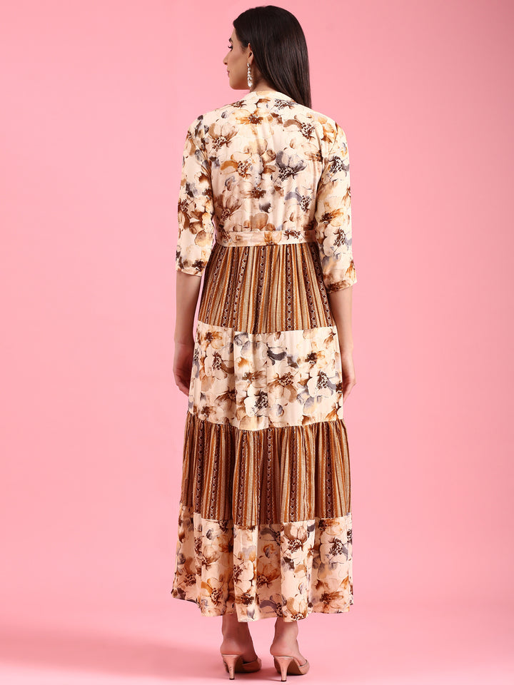 Brown Rayon One Piece Long Gown