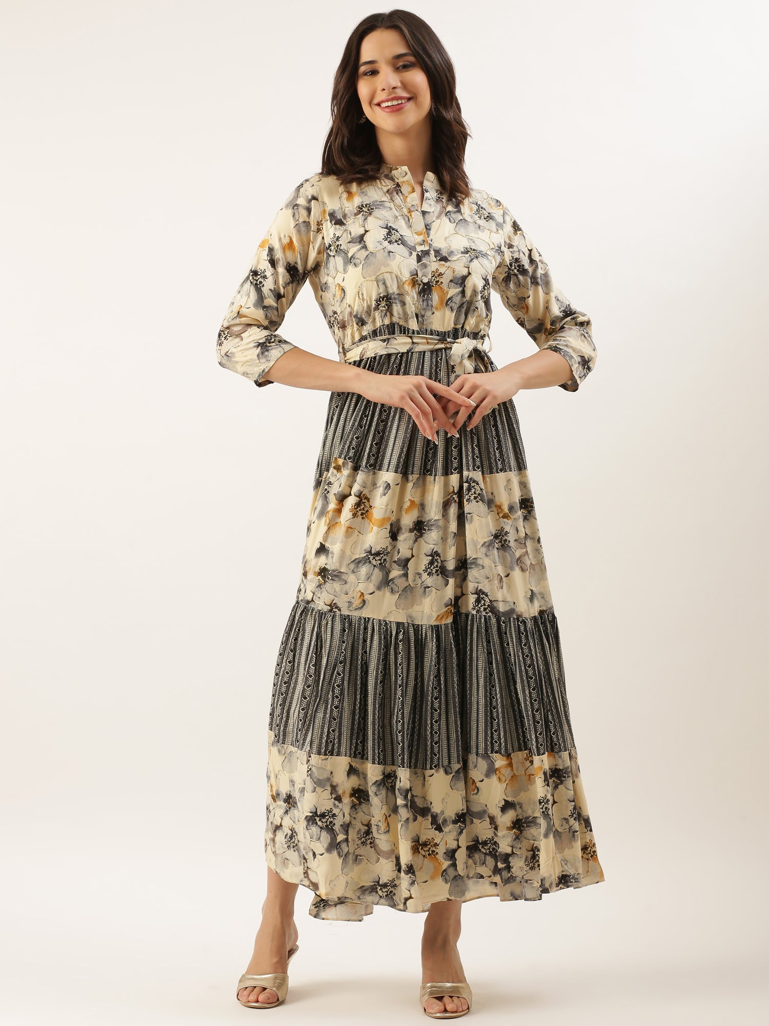 Neerus Blue Solid Rayon Maxi Dress for Party Women – Neerus India