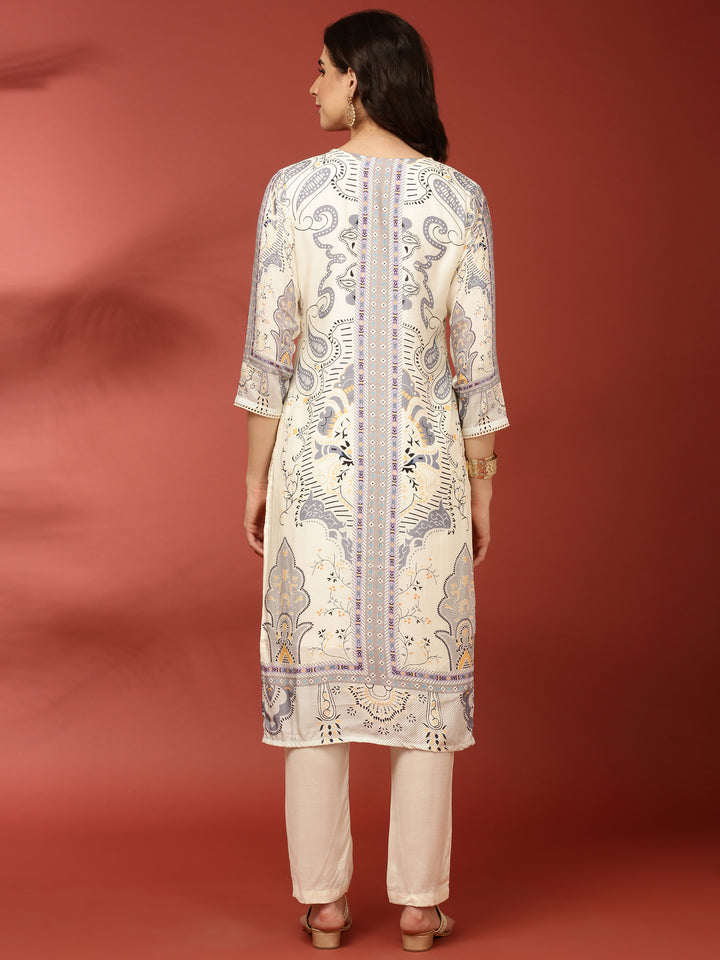 Cream Muslin Printed Two Piece Set