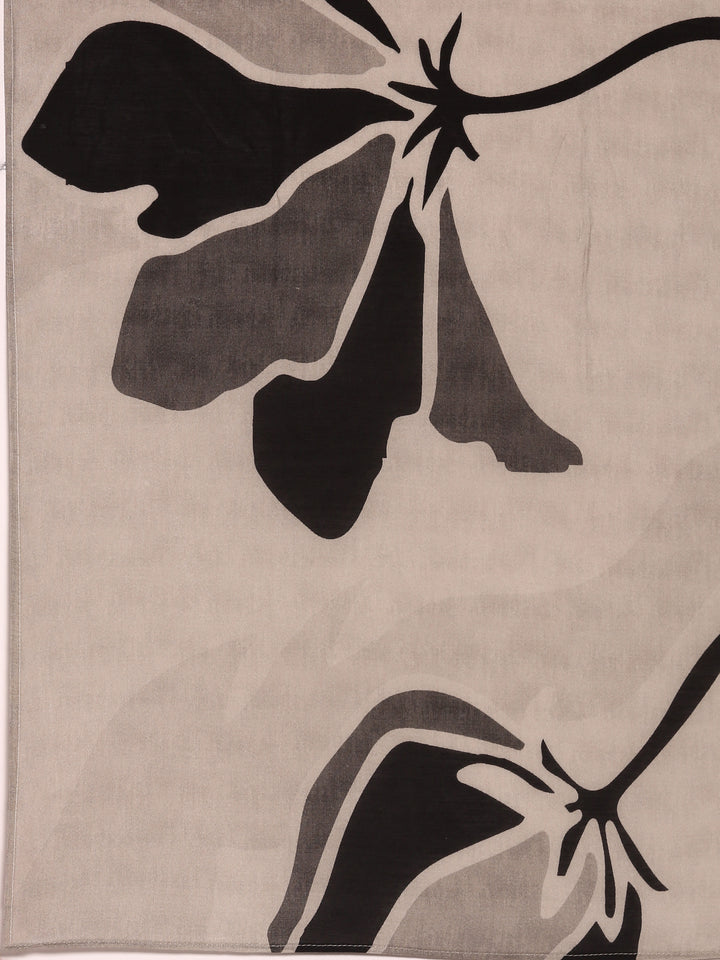 Grey Muslin Digital Print Three Piece Set