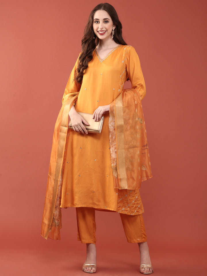 Bright Orange Muslin Three Piece Set
