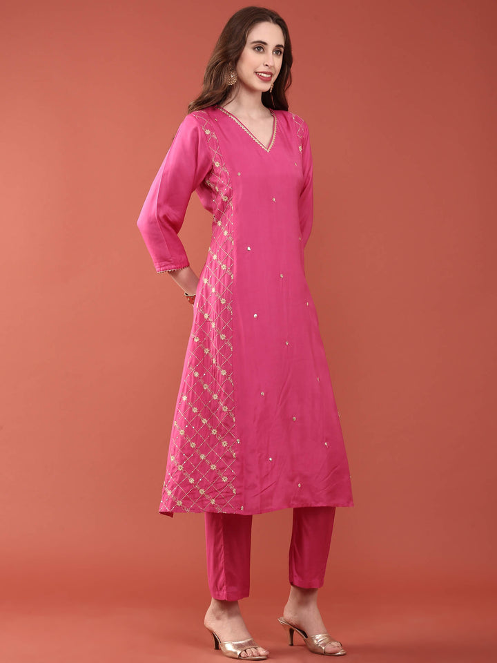 Pink Muslin Three Piece Set