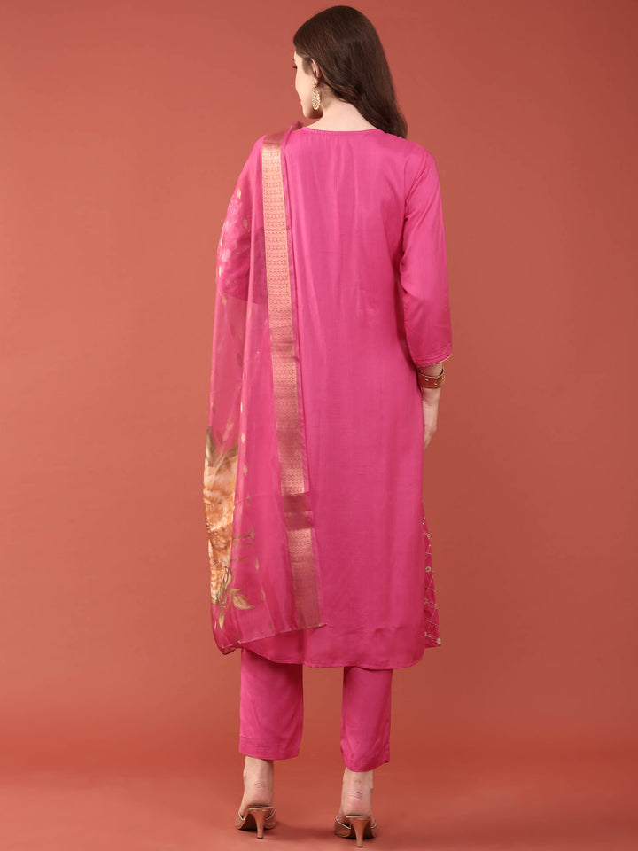 Pink Muslin Three Piece Set