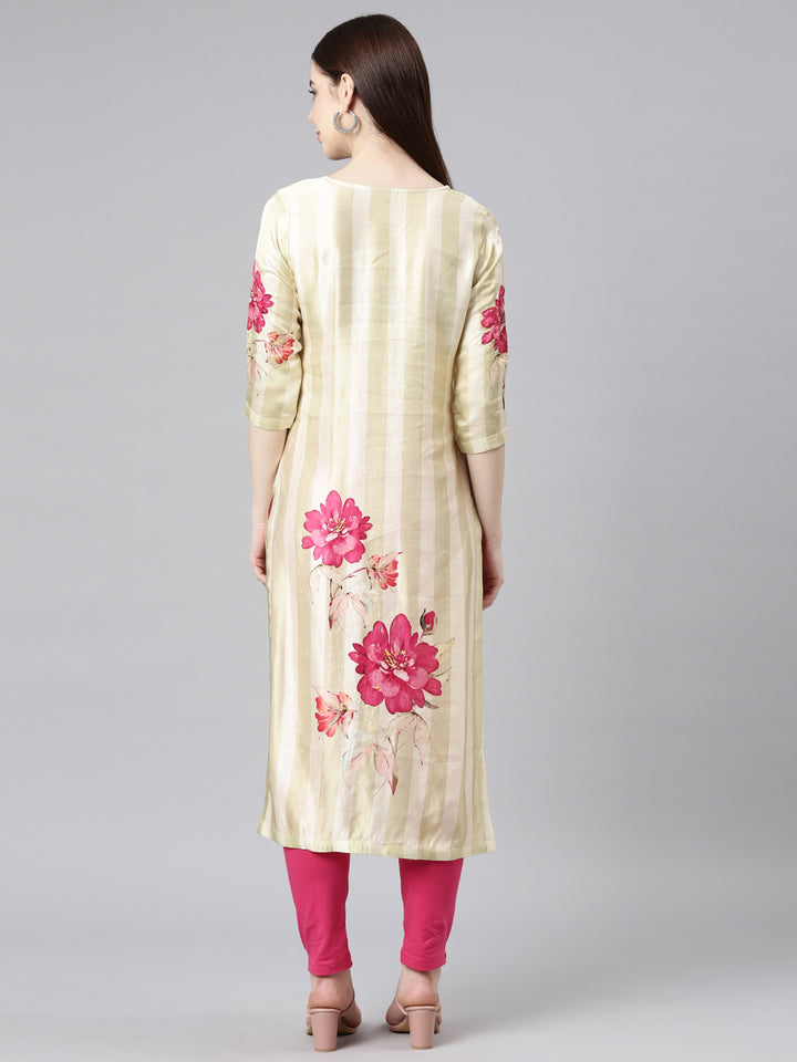 Neerus Green Straight Casual Floral Straight Kurtas