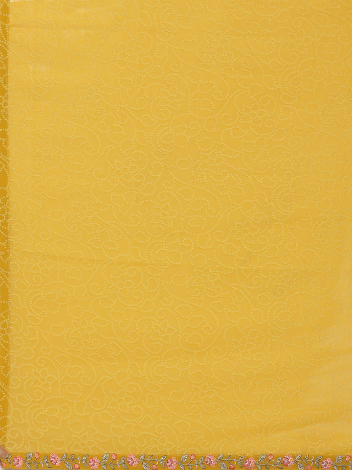 Mustard three piece georgette suit set with floral embroidery