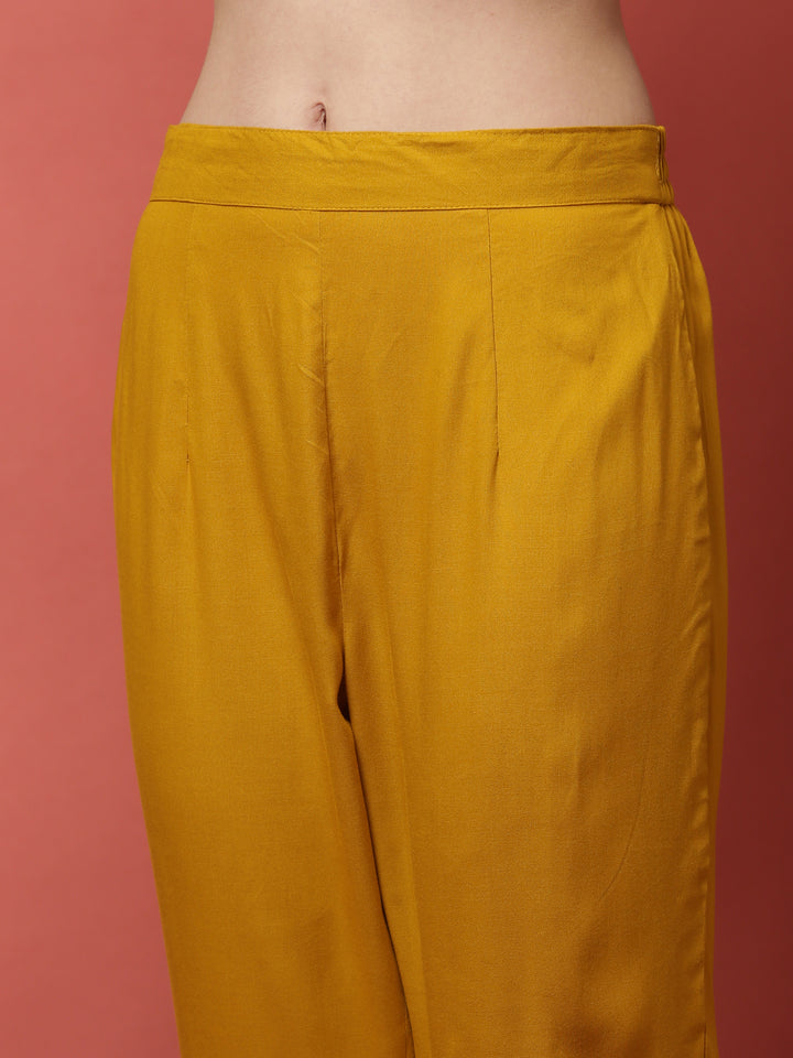 Mustard three piece georgette suit set with floral embroidery