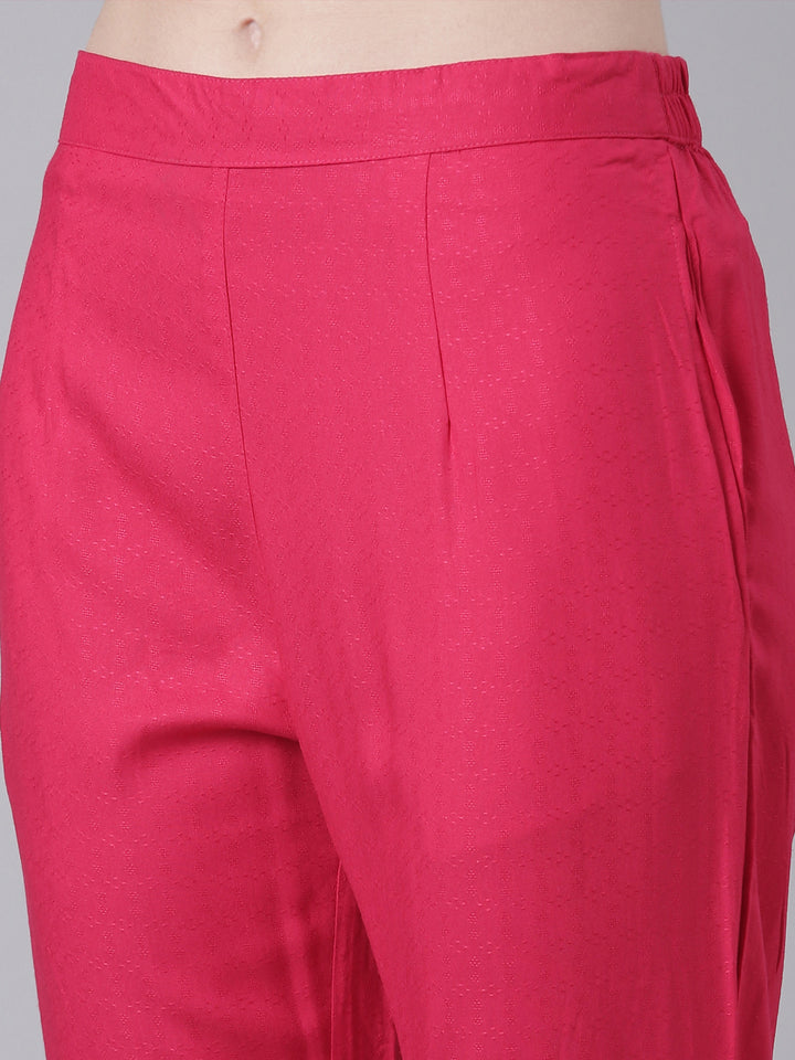 Neerus Pink Embroidered Straight Kurta and Trousers With Dupatta