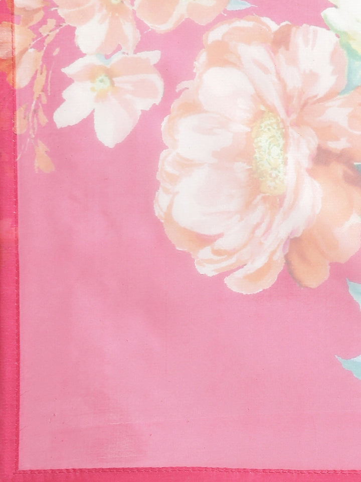 Neerus Pink Embroidered Straight Kurta and Trousers With Dupatta