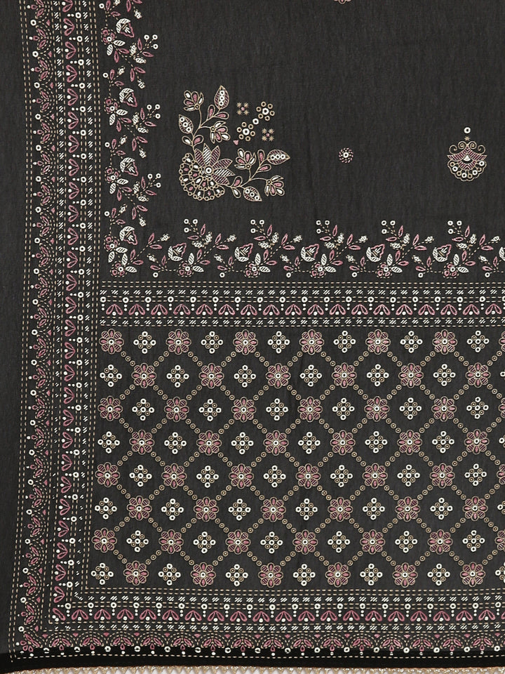 Neerus Black Casual Floral Straight Kurta and Palazzos With Dupatta