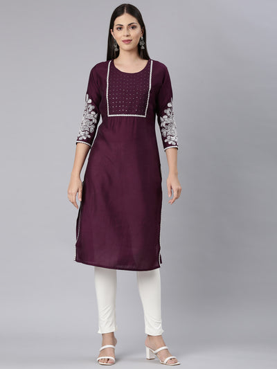 Neerus Purple Straight Casual Solid Straight Kurtas