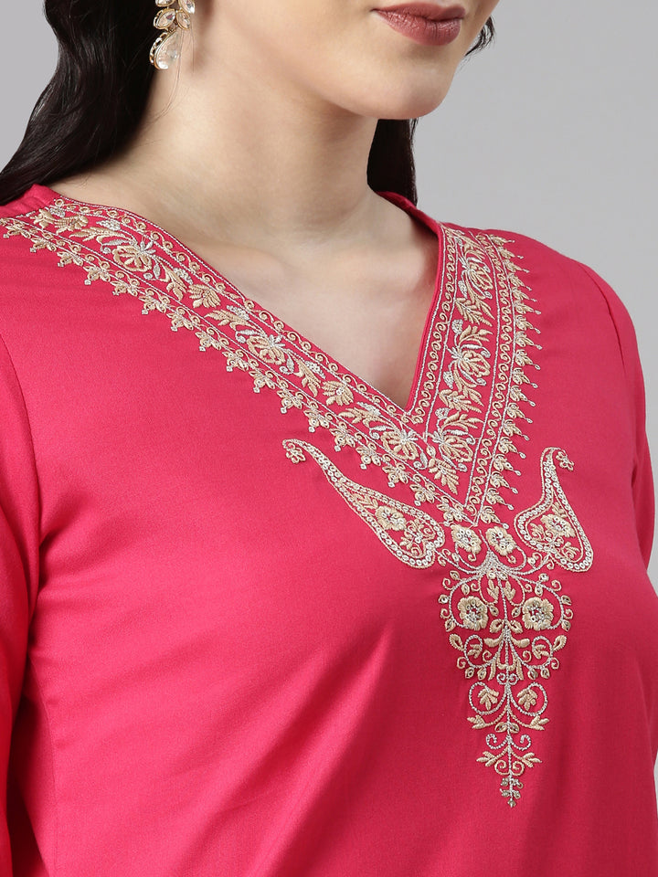 Neerus Pink Casual Solid Straight Kurtas