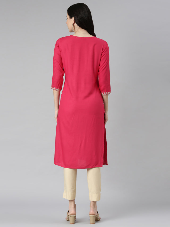 Neerus Pink Casual Solid Straight Kurtas