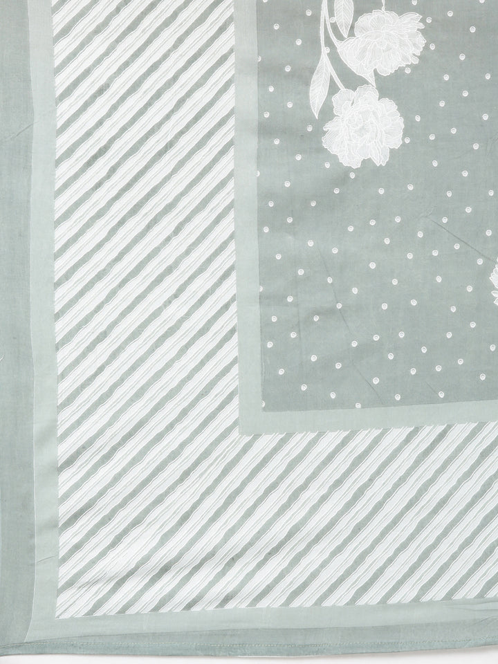 Neerus Green Printed Straight Kurta and Trousers With Dupatta