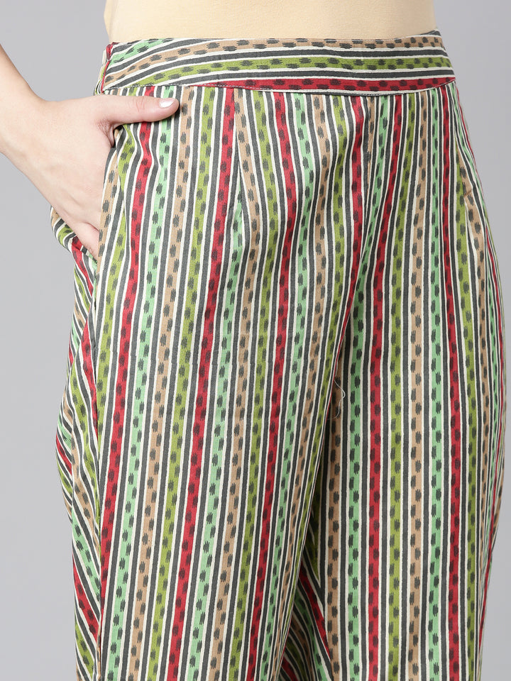 Neerus Grey Printed Straight Kurta and Trousers With Dupatta