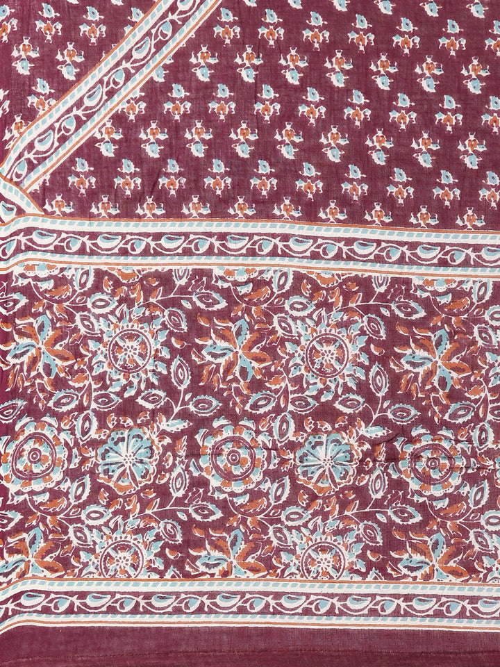 Neerus Maroon Printed Straight Kurta and Trousers With Dupatta