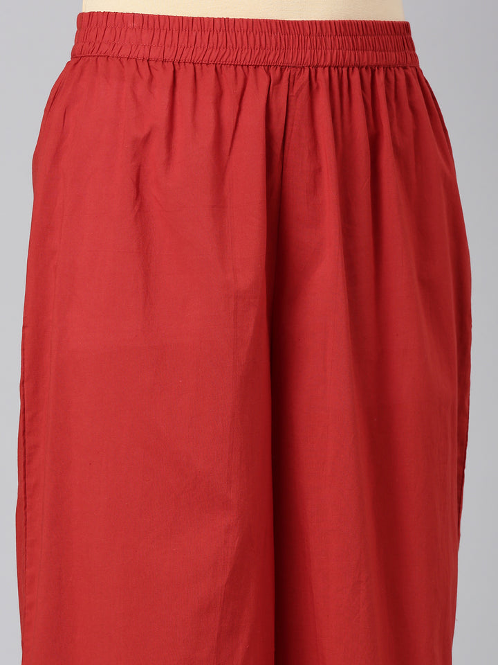 Neerus Red Printed A-Line Kurta and Trousers With Dupatta