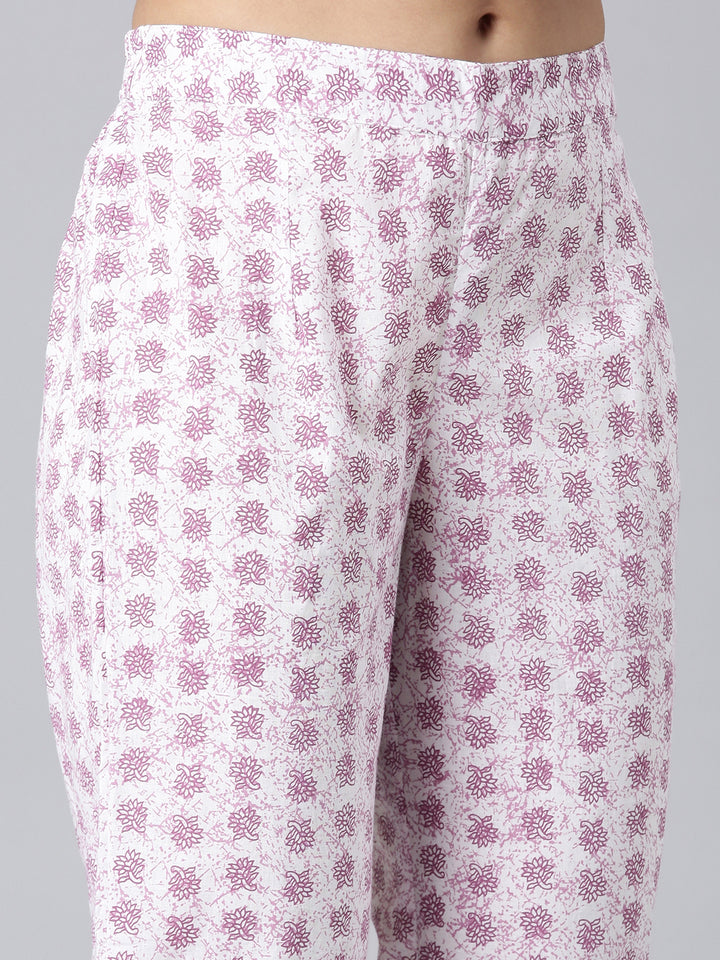 Neerus Lavender Printed Anarkali Kurta and Trousers With Dupatta