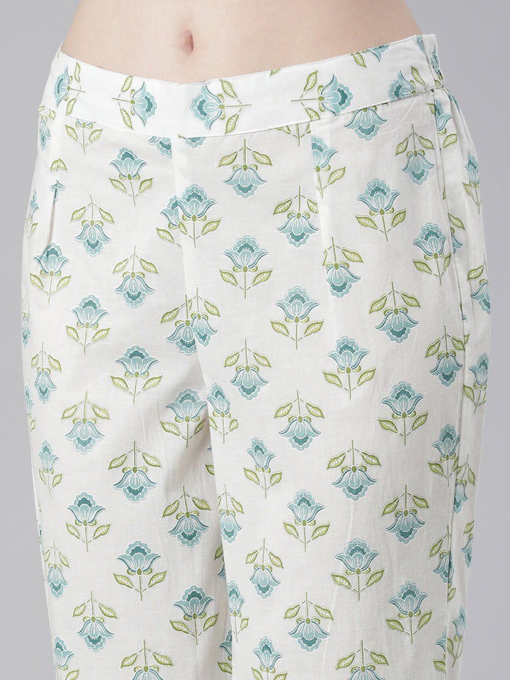 Neerus Green Printed Anarkali Kurta and Trousers With Dupatta