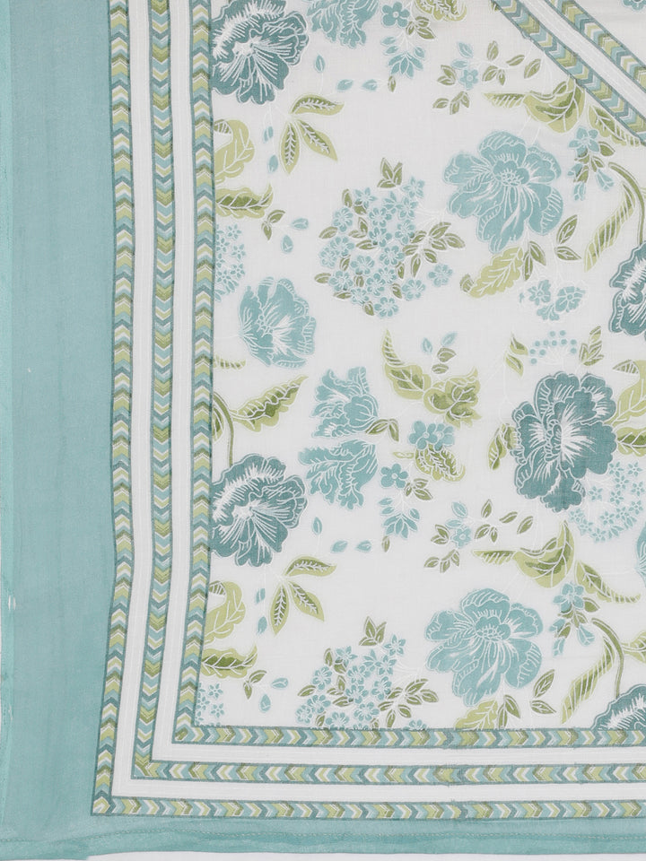 Neerus Green Printed Anarkali Kurta and Trousers With Dupatta