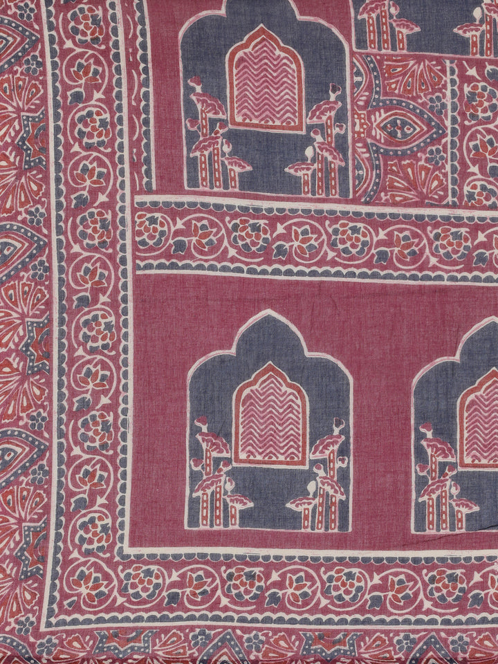 Neerus Purple Printed Straight Kurta and Trousers With Dupatta