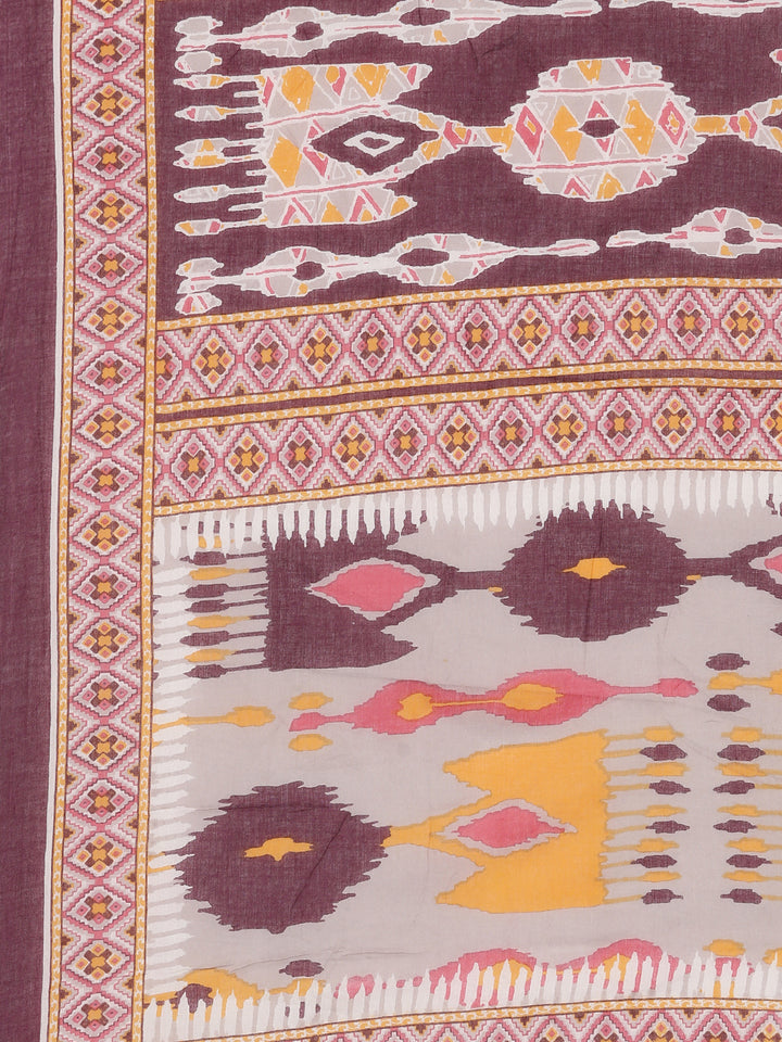 Neerus Red Printed Straight Kurta and Trousers With Dupatta