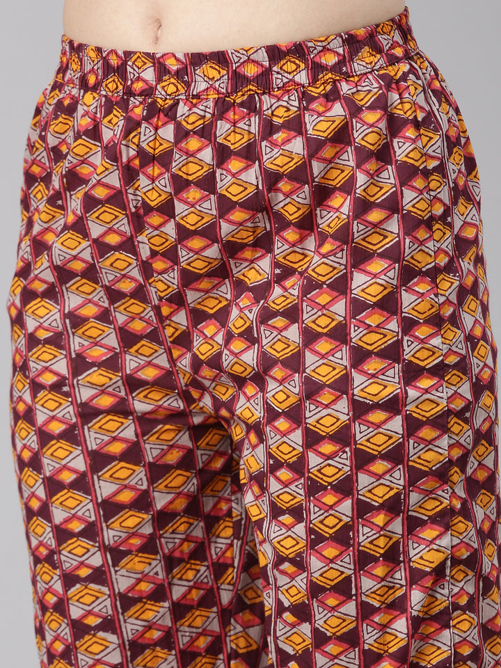 Neerus Red Printed Straight Kurta and Trousers With Dupatta