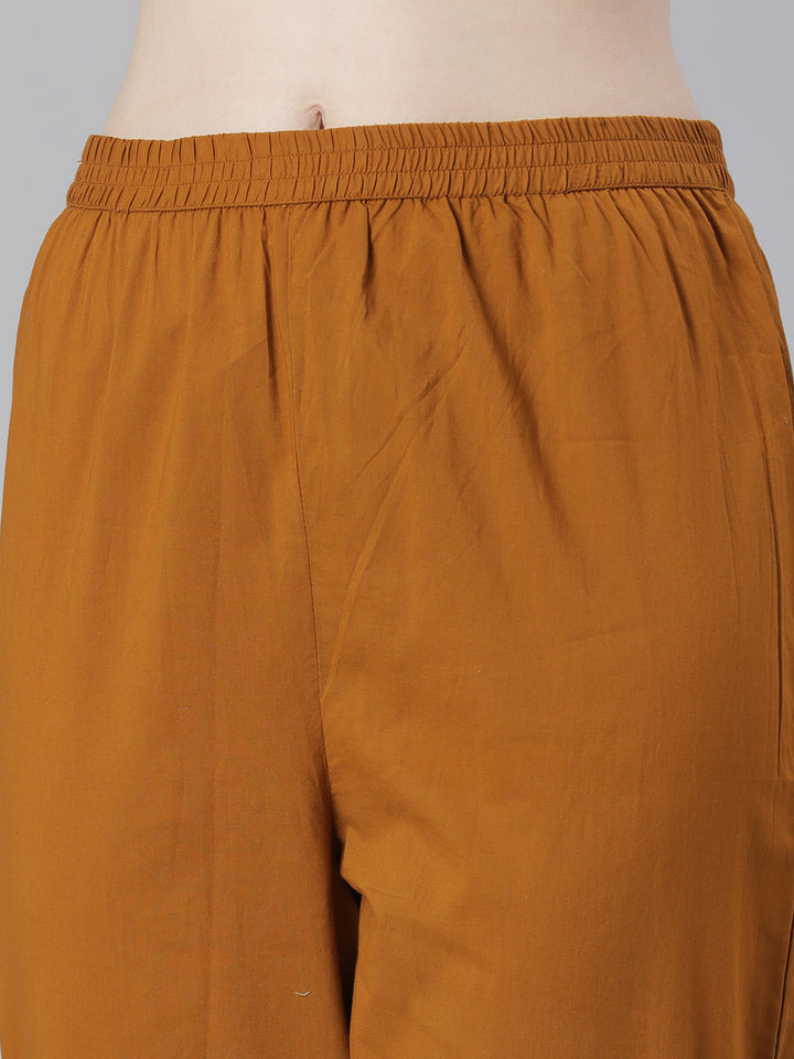 Neerus Gold Solid Straight Kurta and Trousers With Dupatta