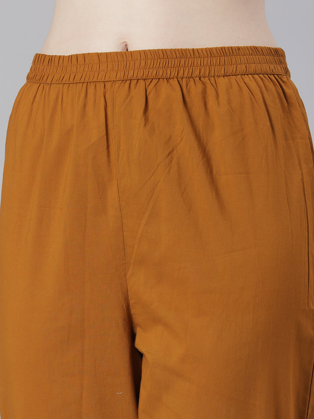 Neerus Gold Solid Straight Kurta and Trousers With Dupatta