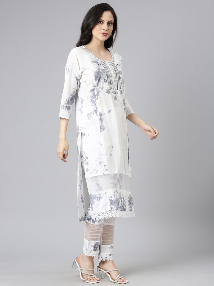 Neerus Grey cotton printed suit set - back view