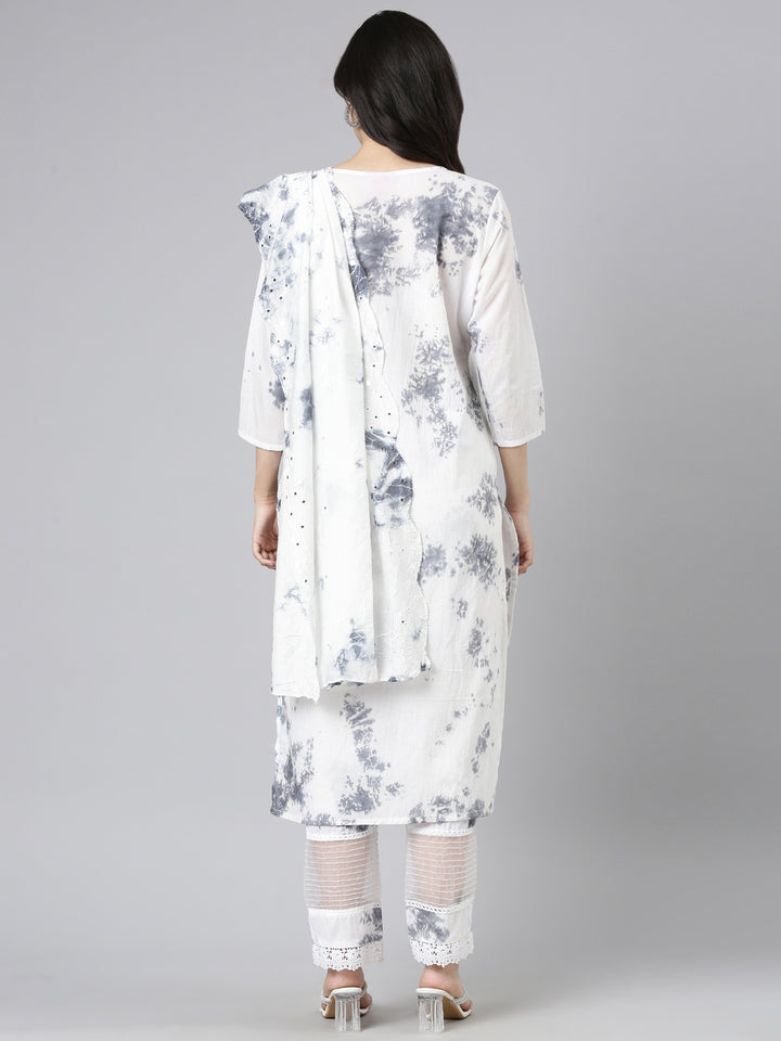 Neerus Grey cotton printed suit set - side view