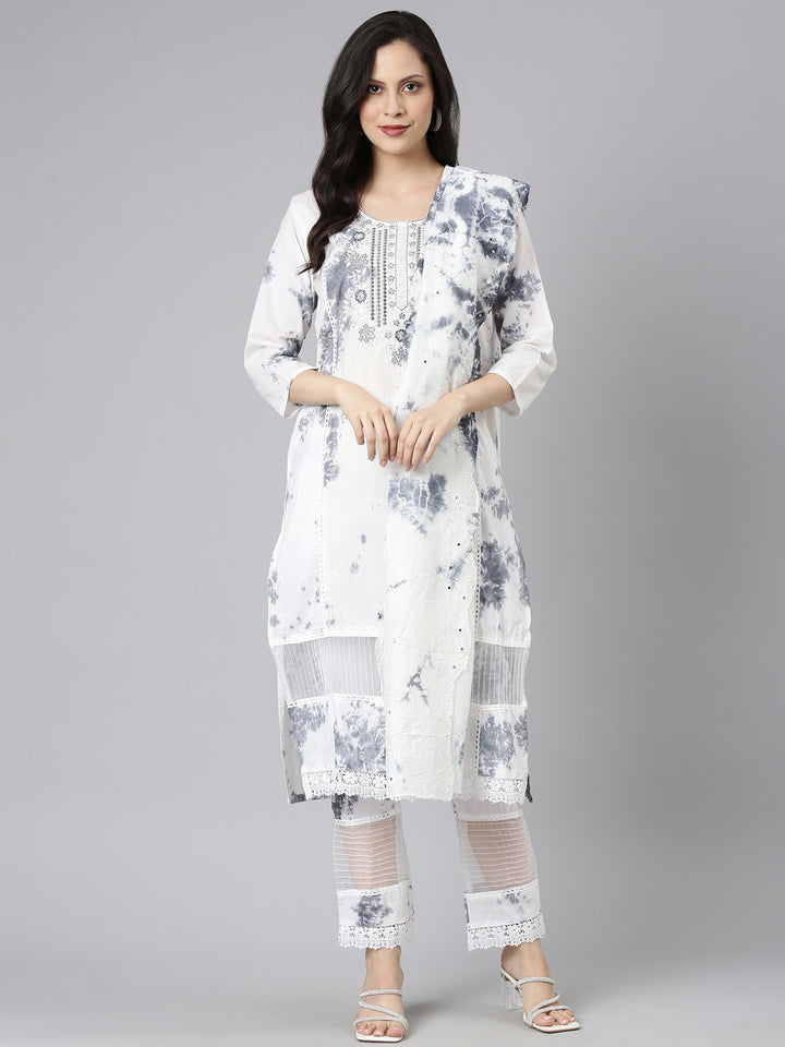 Neerus Grey cotton printed suit set - detail view 2