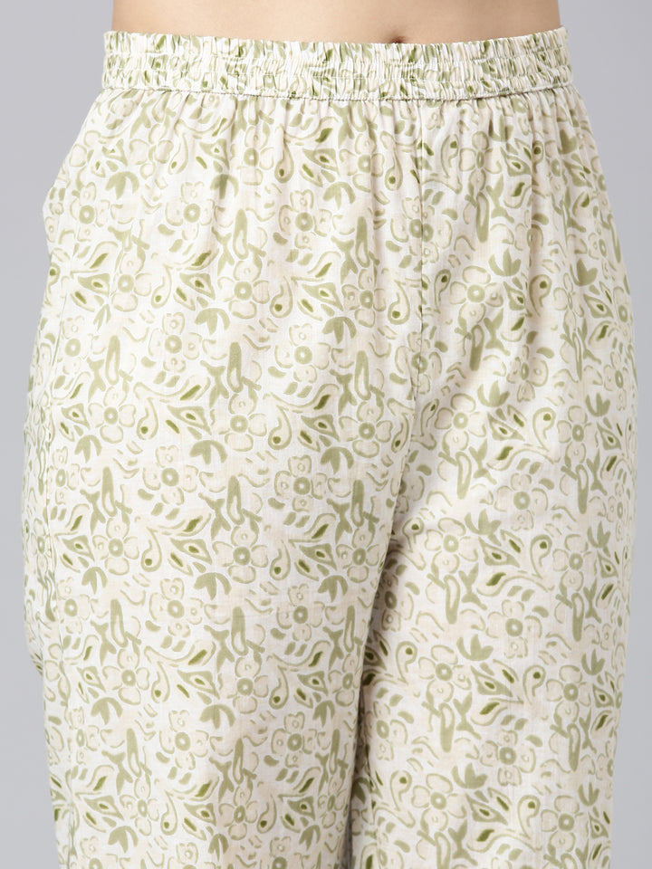 Neerus Green Yoke Design Straight Kurta and Trousers With Dupatta