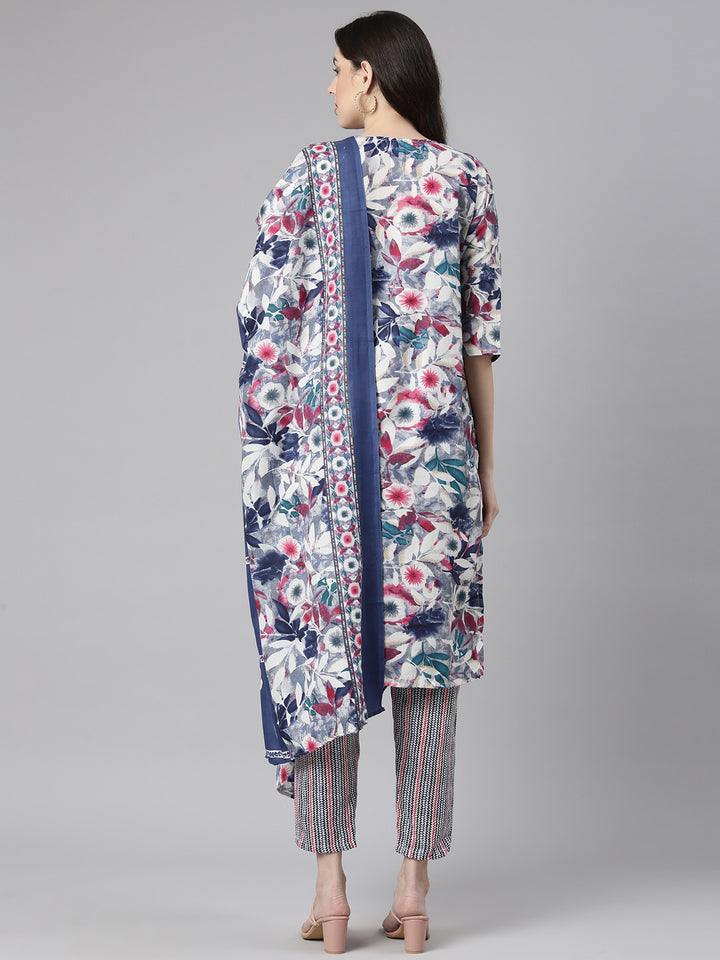 Neerus Multi Printed Straight Kurta and Trousers With Dupatta