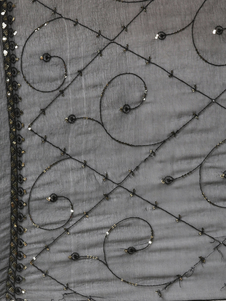 Neerus Black Yoke Design Straight Kurta and Trousers With Dupatta