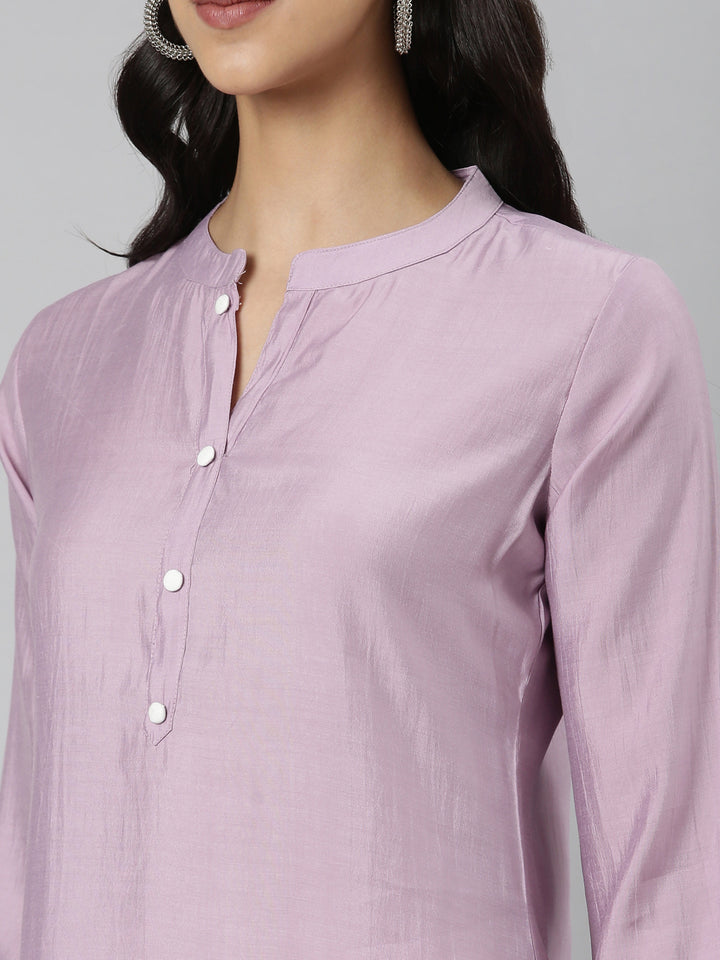 Neerus Purple shantoon solid straight kurti - detail view 2