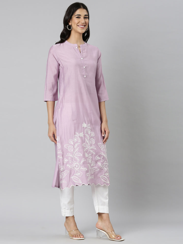 Neerus Purple shantoon solid straight kurti - side view