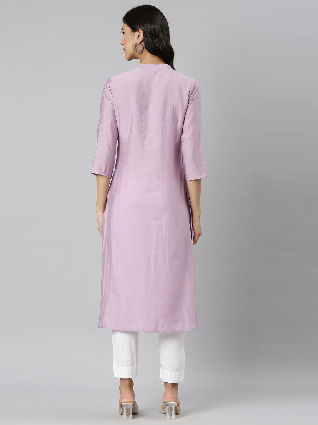 Neerus Purple shantoon solid straight kurti - detail view 1