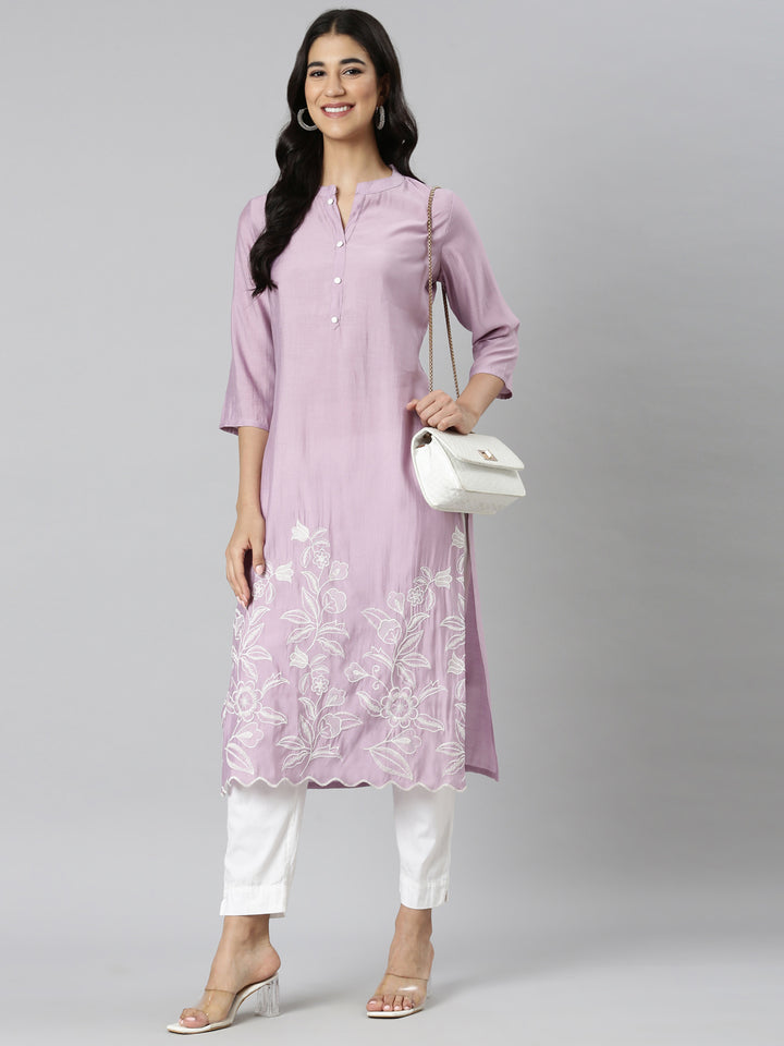 Neerus Purple shantoon solid straight kurti - detail view 3