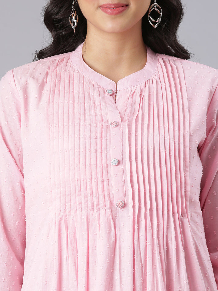 Neerus Pink Embroidered Anarkali Kurta And Trousers With Dupatta