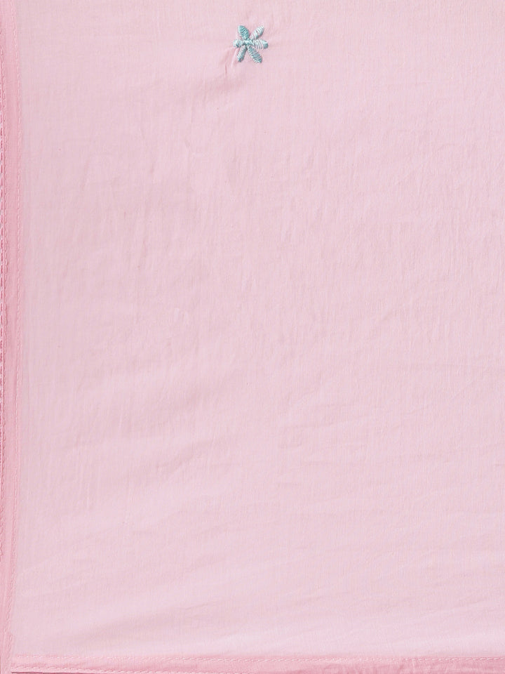 Neerus Pink Embroidered Anarkali Kurta And Trousers With Dupatta