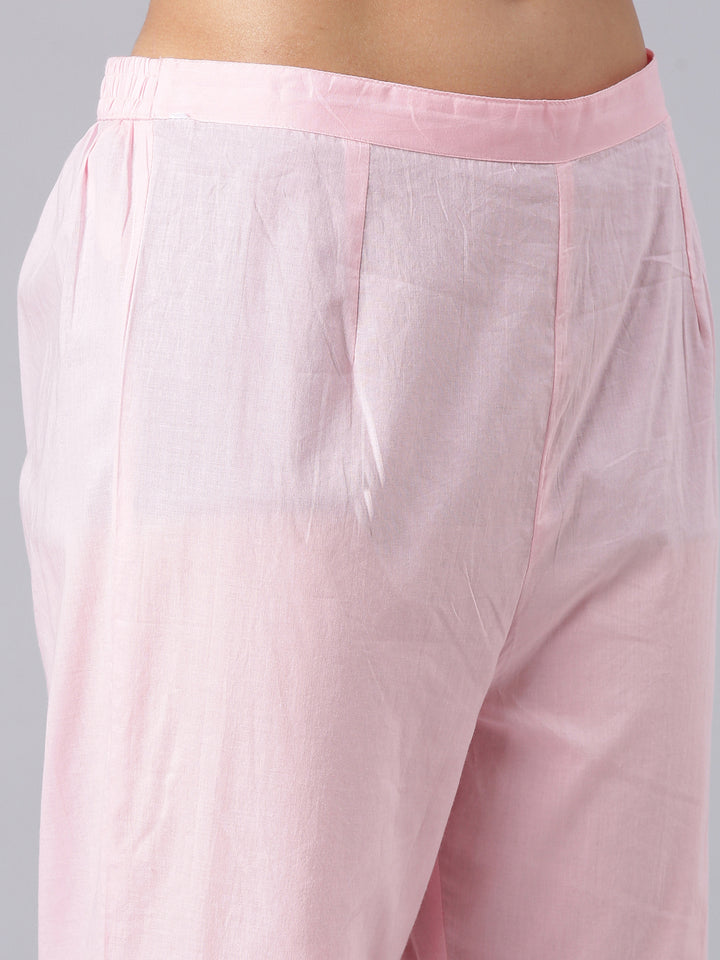 Neerus Pink Embroidered Anarkali Kurta And Trousers With Dupatta