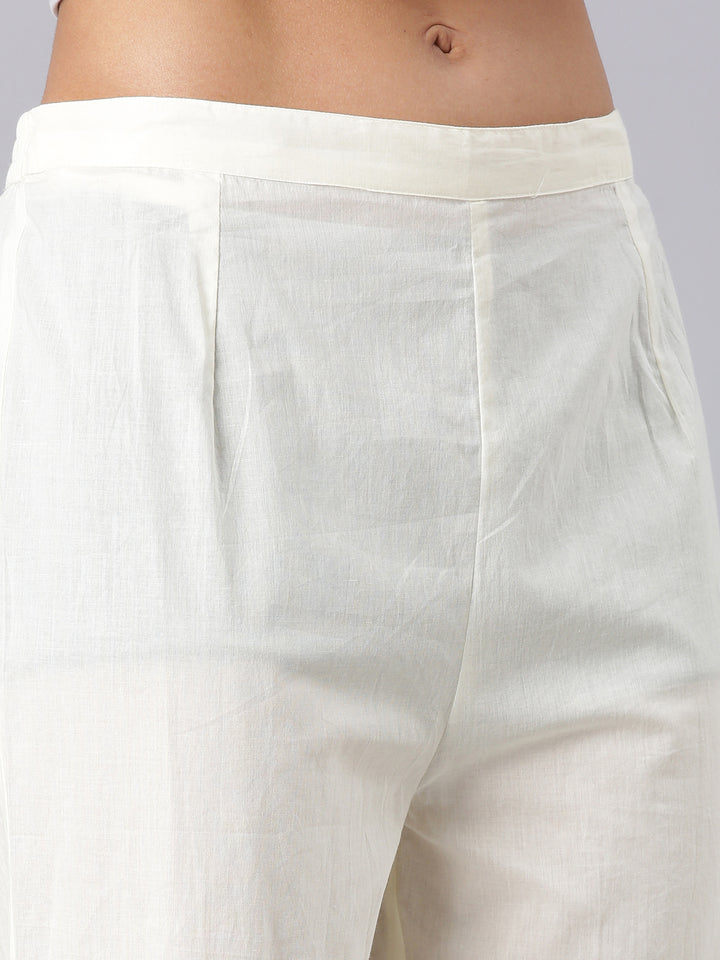 Neerus Cream Embroidered Anarkali Kurta And Trousers With Dupatta