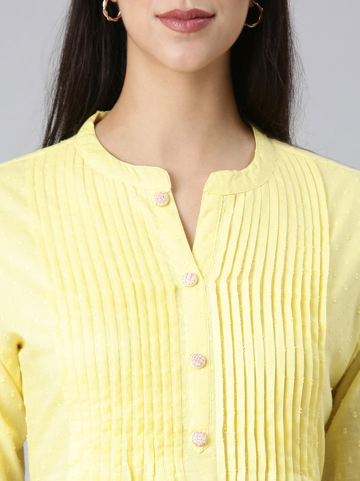 Neerus Yellow Solid Straight Kurta and Trousers With Dupatta