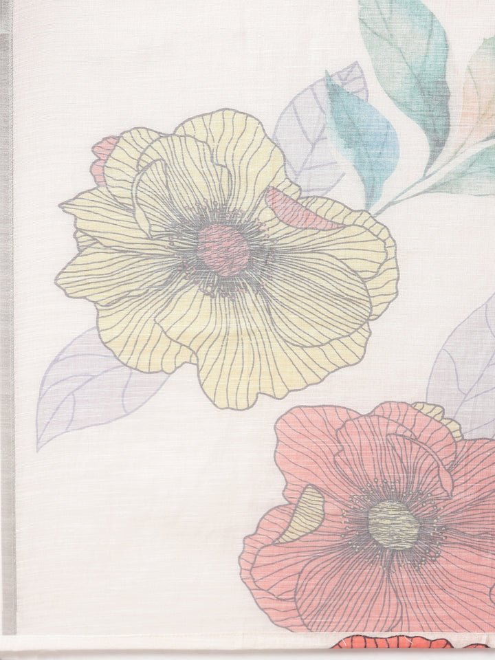 Neerus Cream Printed Straight Kurta and Trousers With Dupatta