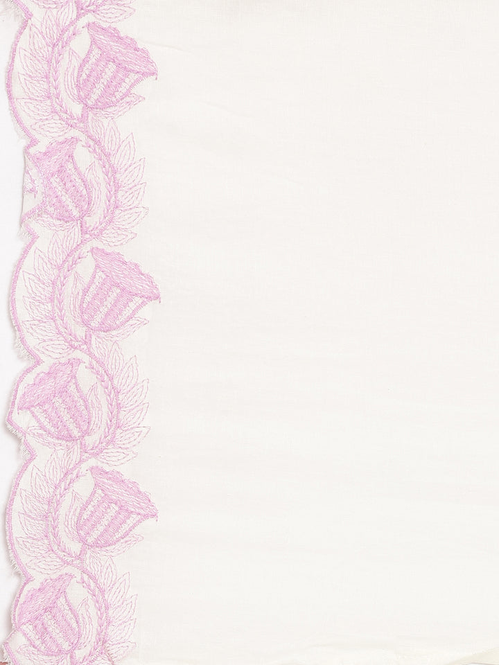 Neerus Lavender Embroidered Straight Kurta and Trousers With Dupatta