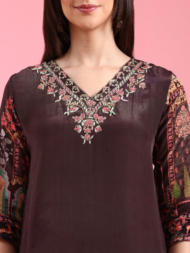 Black Crepe Hand Embroidery Three Piece Suit Set