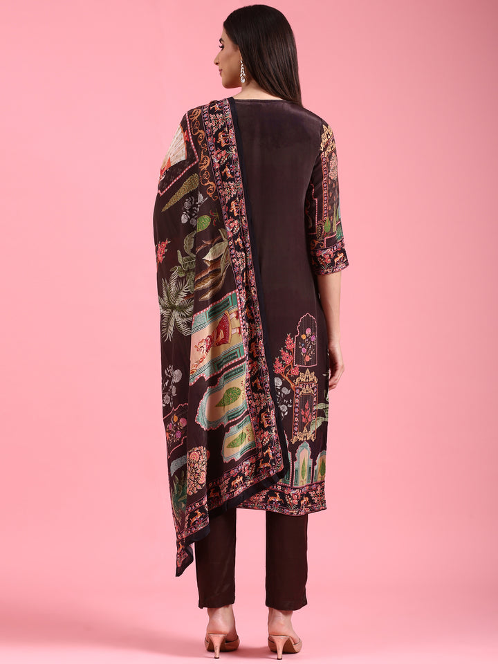 Black Crepe Hand Embroidery Three Piece Suit Set