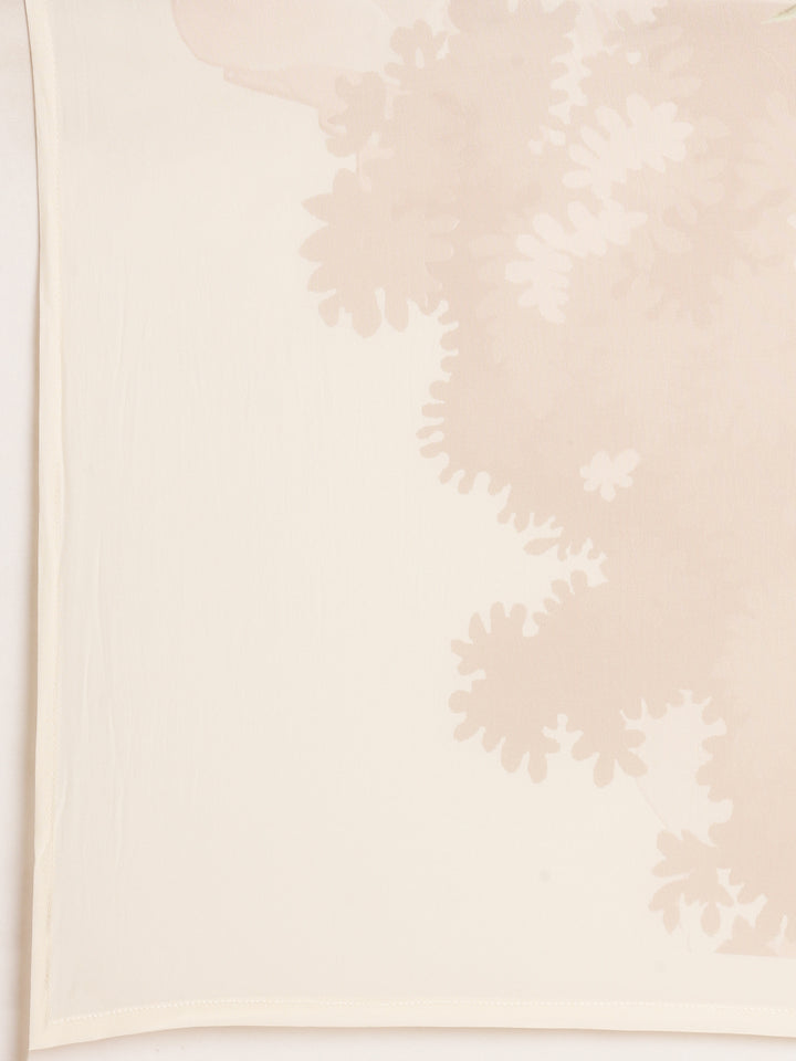 Cream Crepe Printed Embroidery Three Piece Suit Set