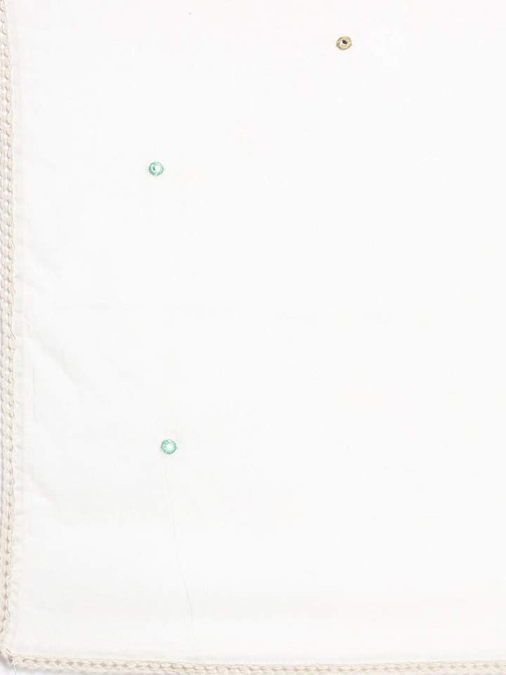 Neerus White Printed Straight Kurta and Trousers With Dupatta