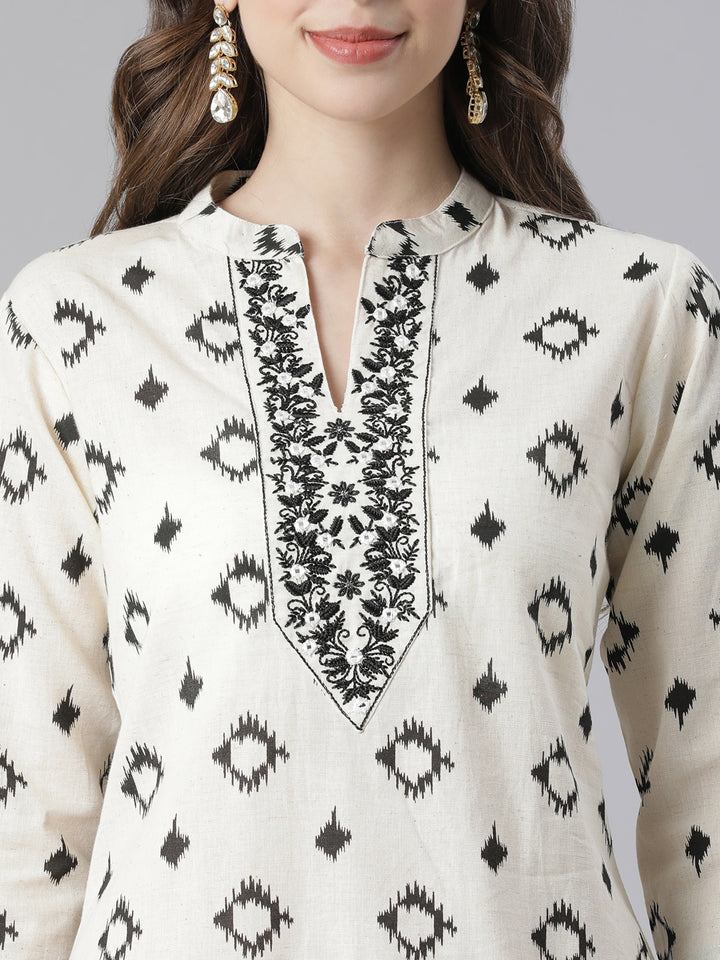 Neerus Black Printed Straight Kurta and Trousers With Dupatta